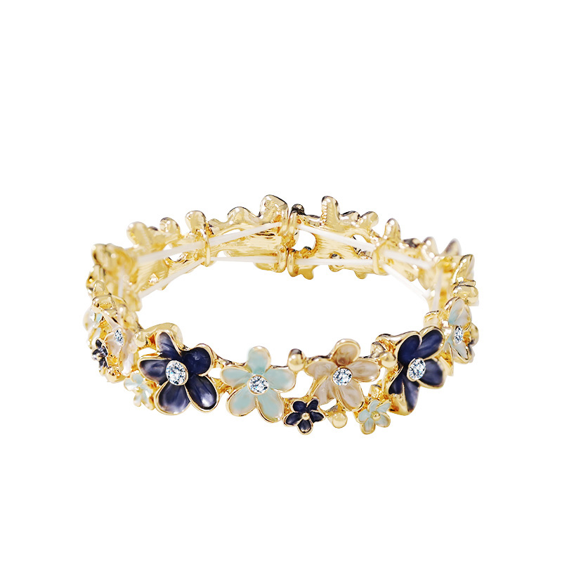 BRACCIALE ELASTICO FIORE SMALTATO CON STRASS - SW2484B801