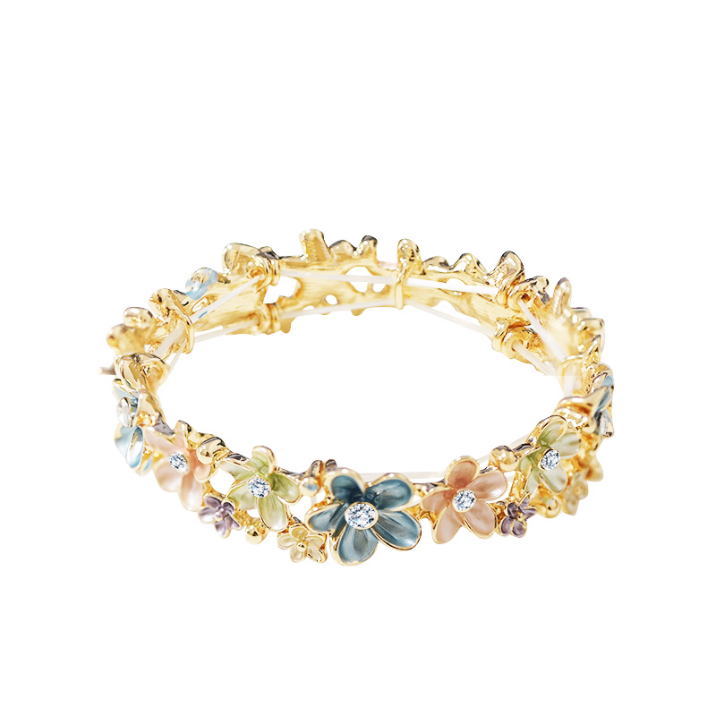 BRACCIALE ELASTICO FIORE SMALTATO CON STRASS - SW2484B801