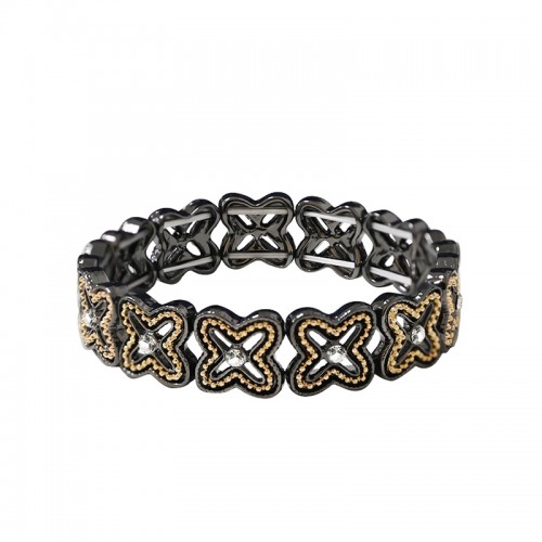 BRACCIALE ELASTICO A QUADRIFOGLI TRAFORATI CON STRASS - SW2488B657
