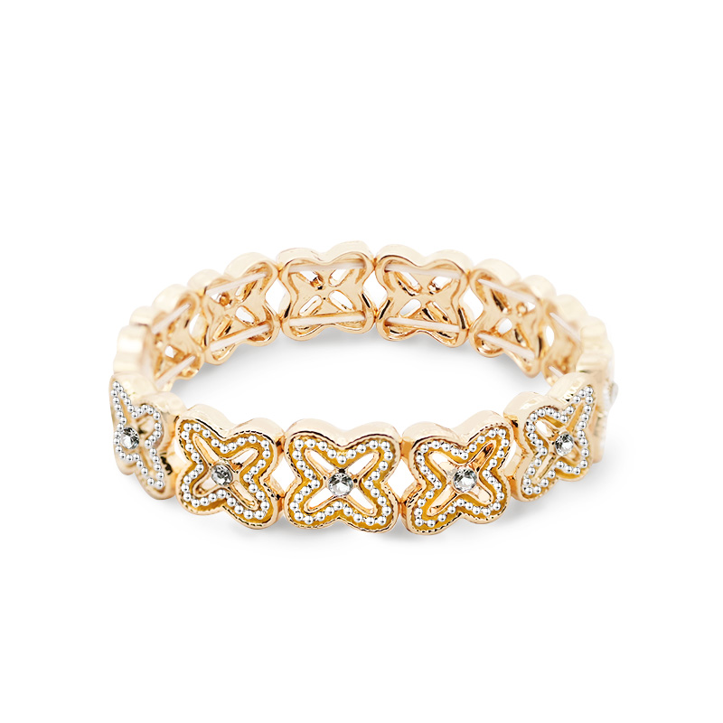 BRACCIALE ELASTICO A QUADRIFOGLI TRAFORATI CON STRASS - SW2488B657 BRACCIALE ELASTICO A QUADRIFOGLI TRAFORATI CON STRASS - SW2488B657