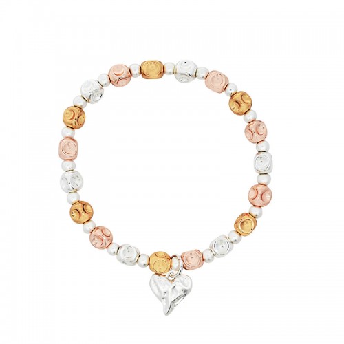 BRACCIALE ELASTICO TRICOLORE CON PERLINE E CIONDOLO CUORE - SW2548B26