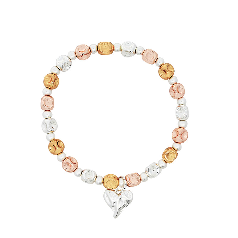 BRACCIALE ELASTICO TRICOLORE CON PERLINE E CIONDOLO CUORE - SW2548B26