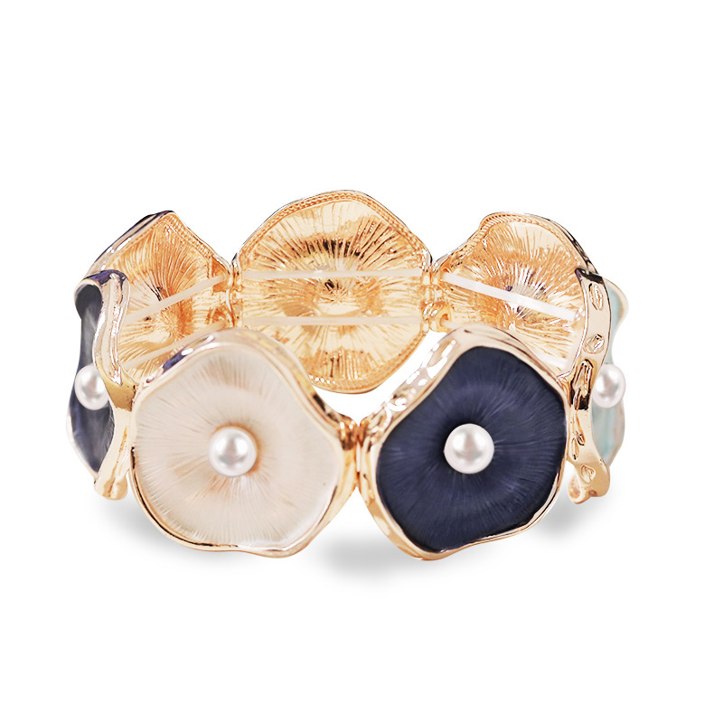 BRACCIALE ELASTICO ORGANICO SMALTATO CON ACCENTI PERLA - SW2588C419