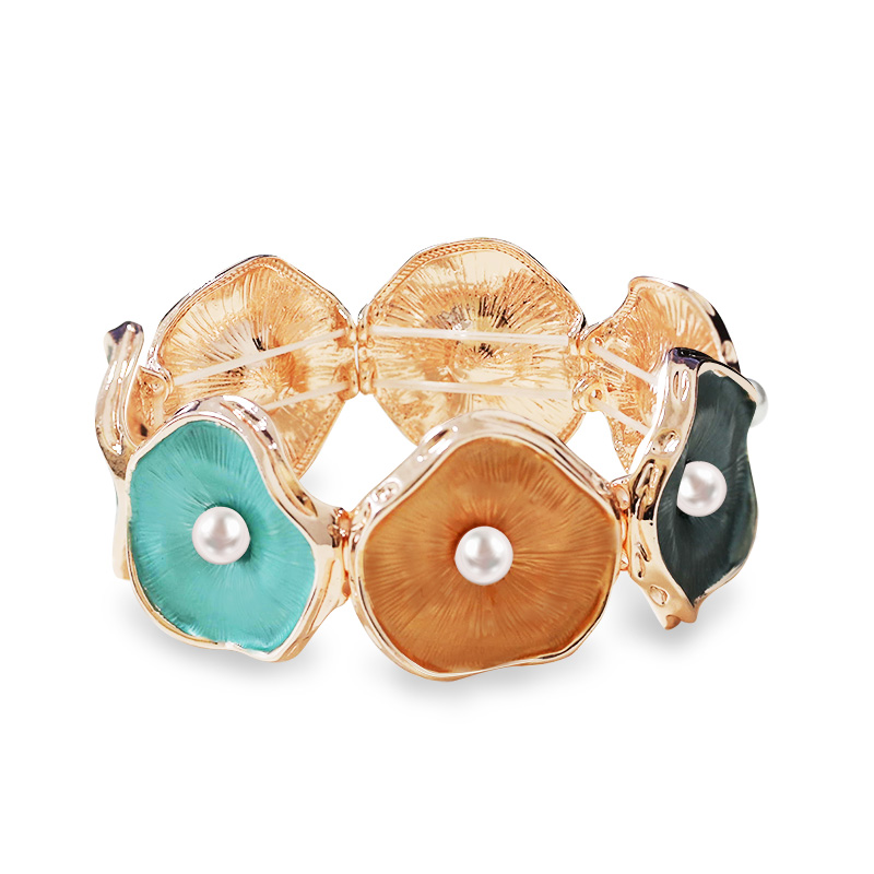 BRACCIALE ELASTICO ORGANICO SMALTATO CON ACCENTI PERLA - SW2588C419