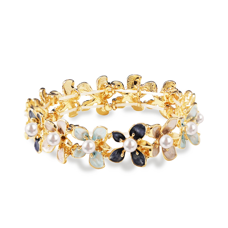 BRACCIALE ELASTICO FIORI SMALTATI CON PERLE - SW2588C458