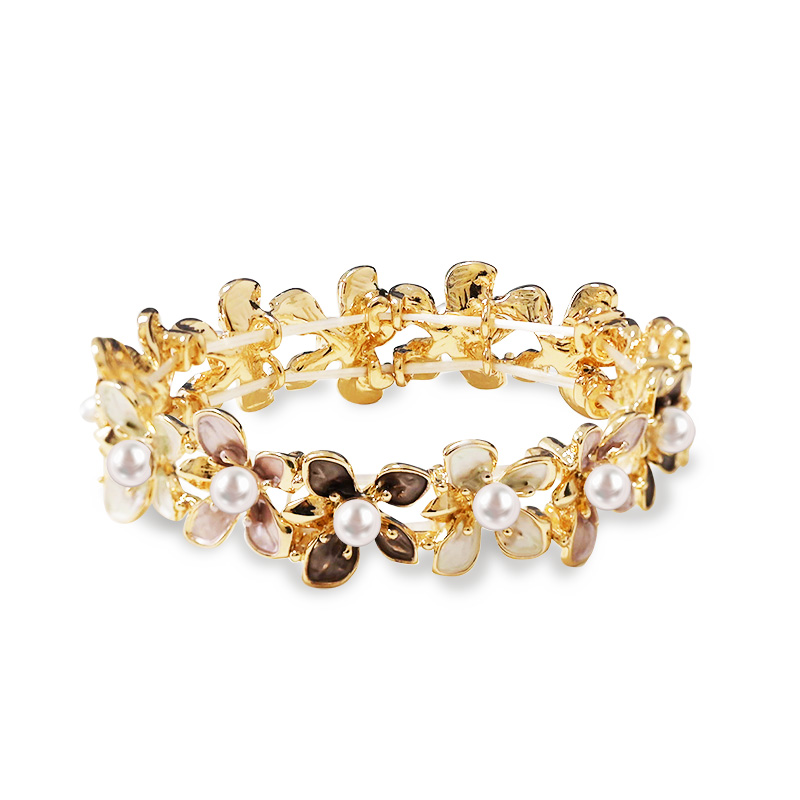 BRACCIALE ELASTICO FIORI SMALTATI CON PERLE - SW2588C458