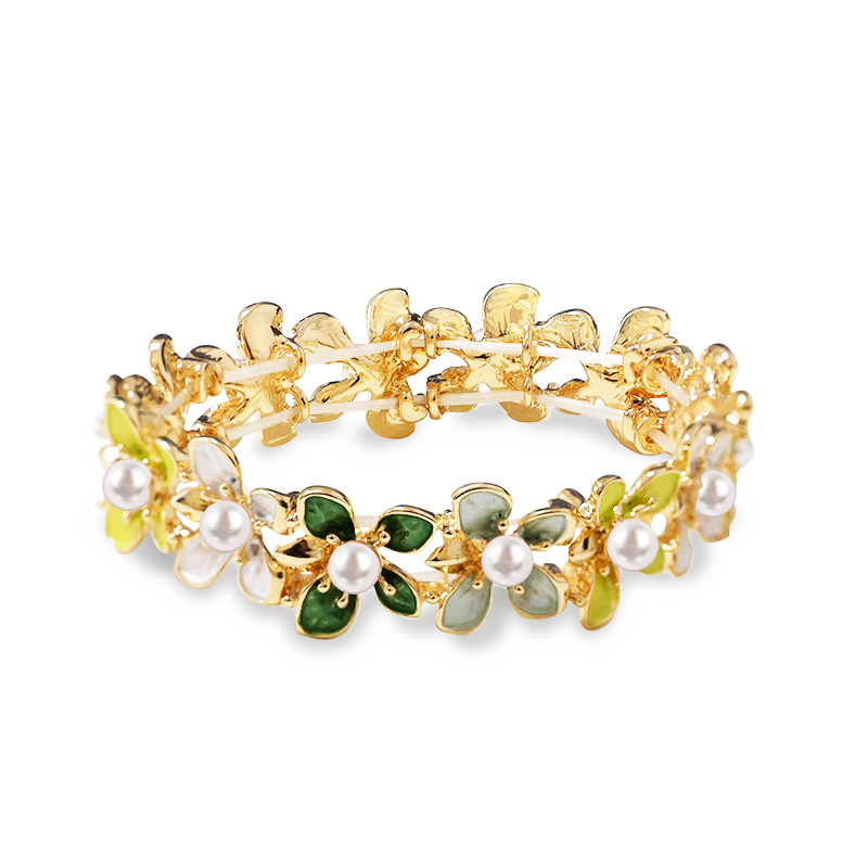 BRACCIALE ELASTICO FIORI SMALTATI CON PERLE - SW2588C458