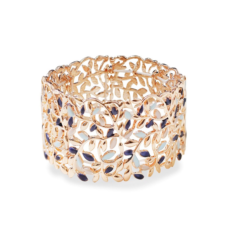 BRACCIALE ELASTICO TRAFORATO CON FOGLIE SMALTATE - SW2588C471