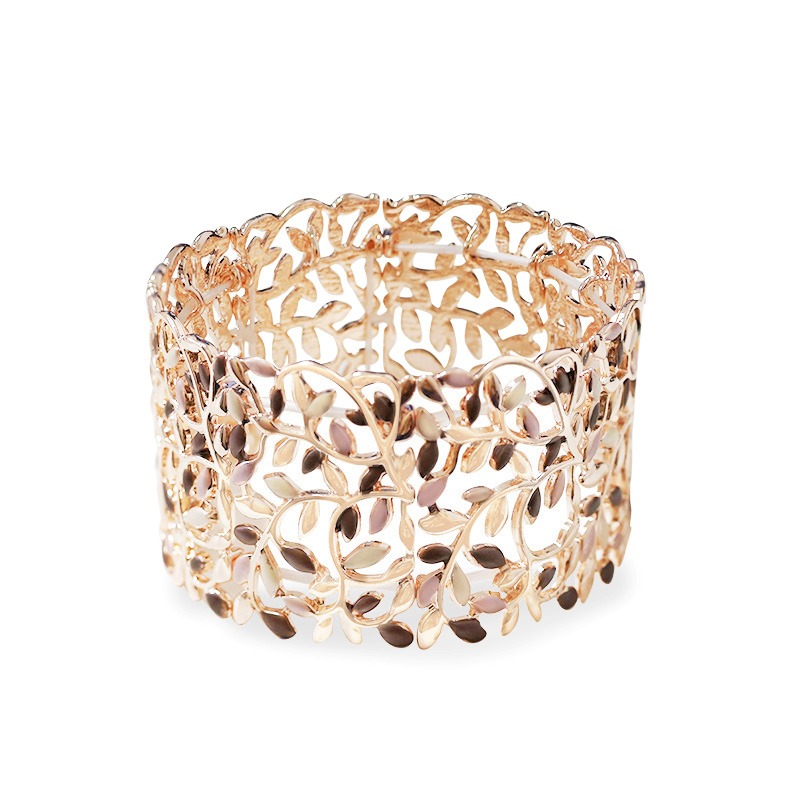 BRACCIALE ELASTICO TRAFORATO CON FOGLIE SMALTATE - SW2588C471