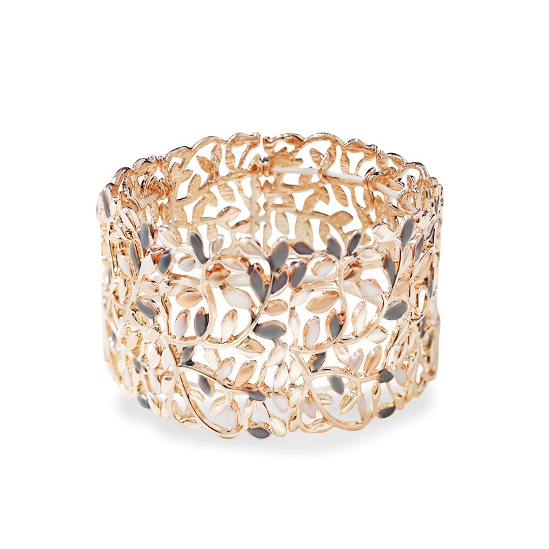 BRACCIALE ELASTICO TRAFORATO CON FOGLIE SMALTATE - SW2588C471