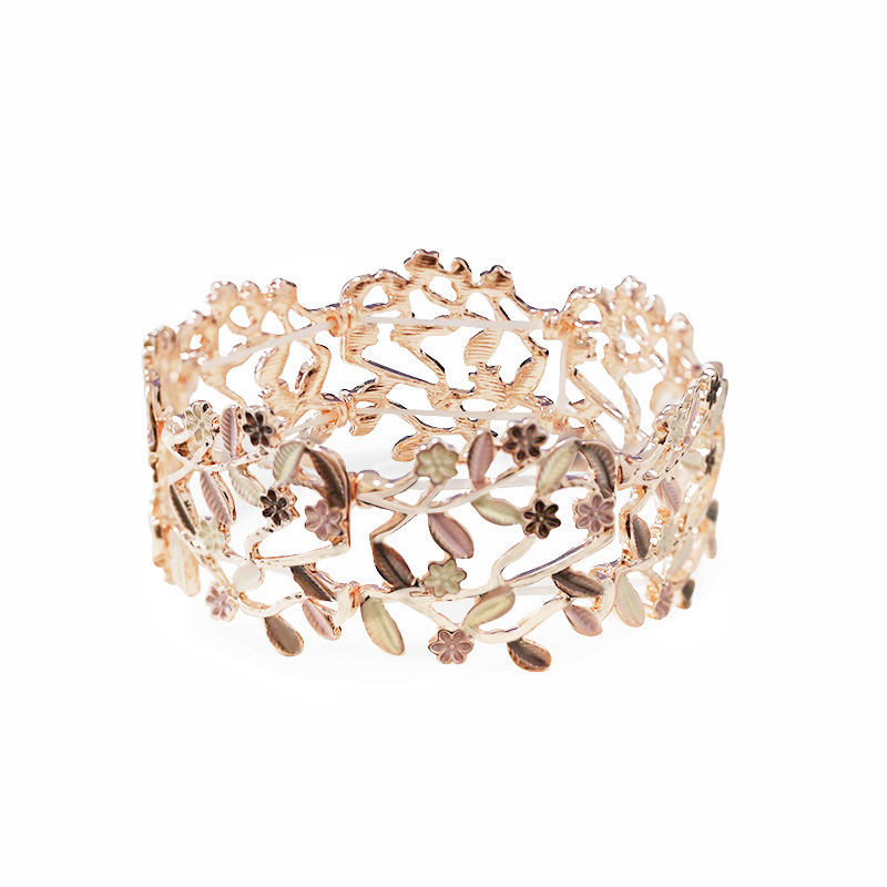 BRACCIALE ELASTICO TRAFORATO CON FIORI E FOGLIE SMALTATI - SW2588C472