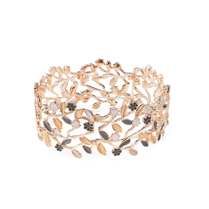 BRACCIALE ELASTICO TRAFORATO CON FIORI E FOGLIE SMALTATI - SW2588C472