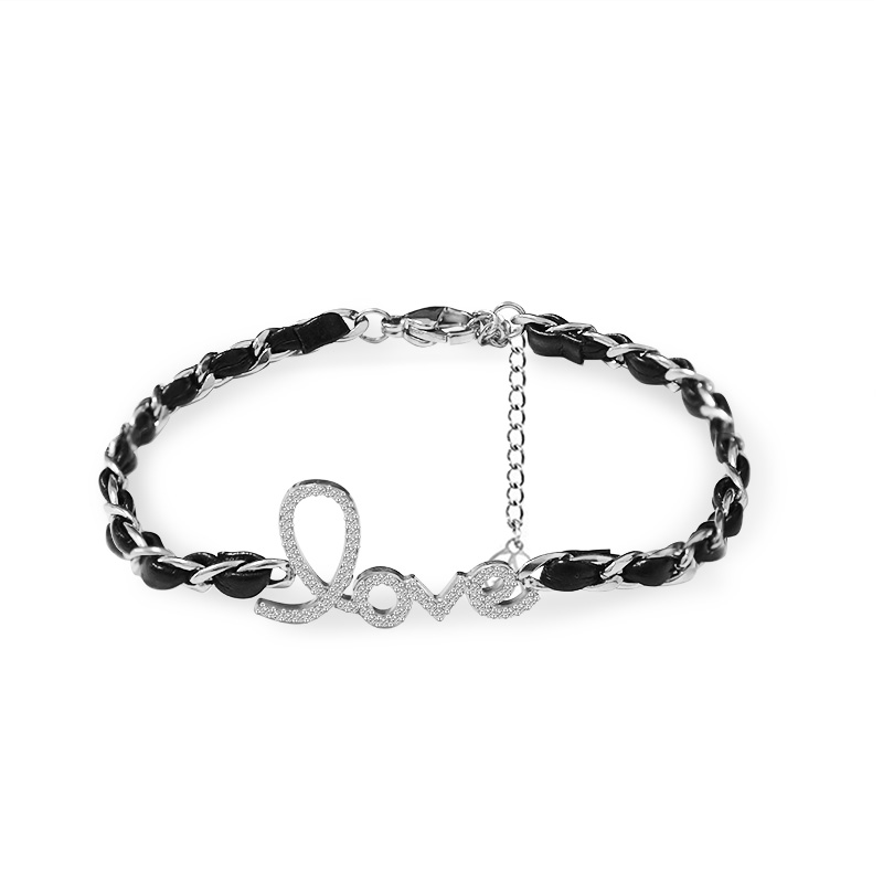 BRACCIALE CATENA INTRECCIATA CON SCRITTA 'LOVE' IN ZIRCONI - YC2464B975