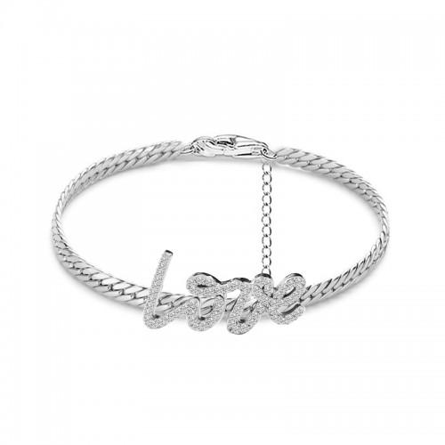 BRACCIALE CATENA CUBANA PIATTA CON SCRITTA 'LOVE' IN ZIRCONI - YC2464B977