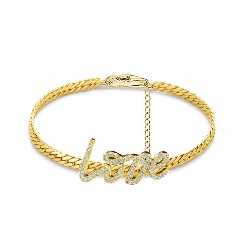 BRACCIALE CATENA CUBANA PIATTA CON SCRITTA 'LOVE' IN ZIRCONI - YC2464B977