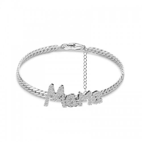 BRACCIALE CATENA CUBANA PIATTA CON SCRITTA 'MAMA' IN ZIRCONI - YC2464B979
