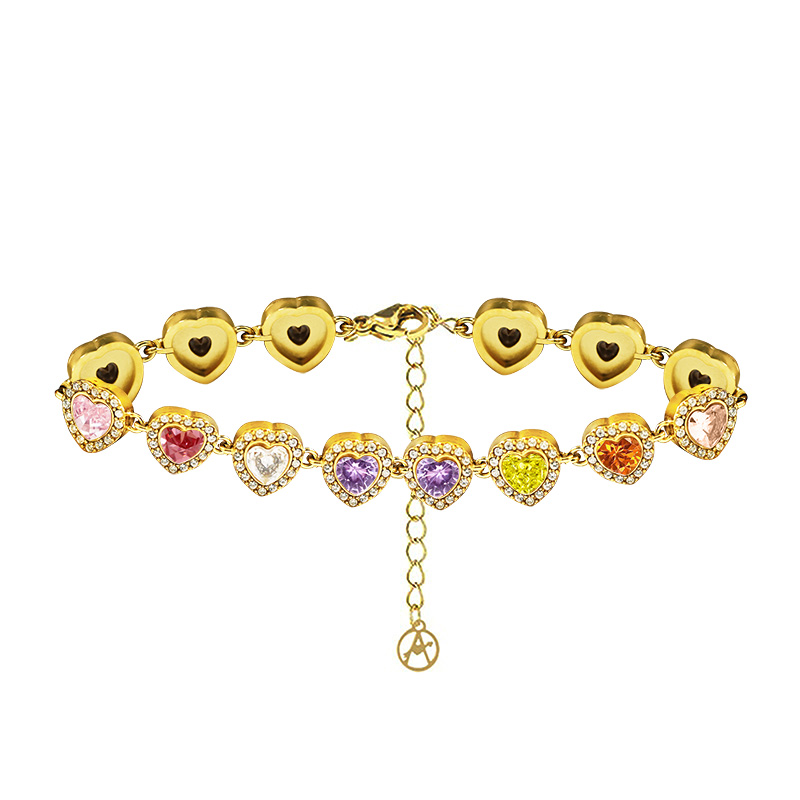 BRACCIALE A CUORI CON ZIRCONI COLORATI - YC25176C345