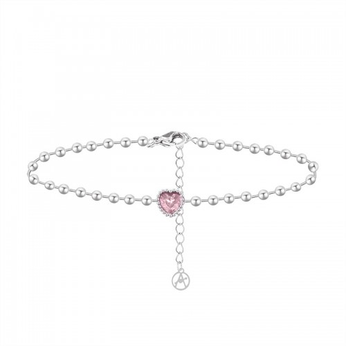BRACCIALE CATENA A SFERA CON CUORE ROSA - YC2548B258