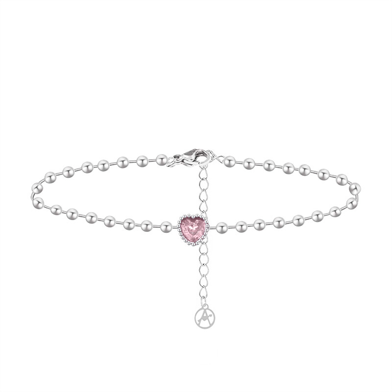 BRACCIALE CATENA A SFERA CON CUORE ROSA - YC2548B258