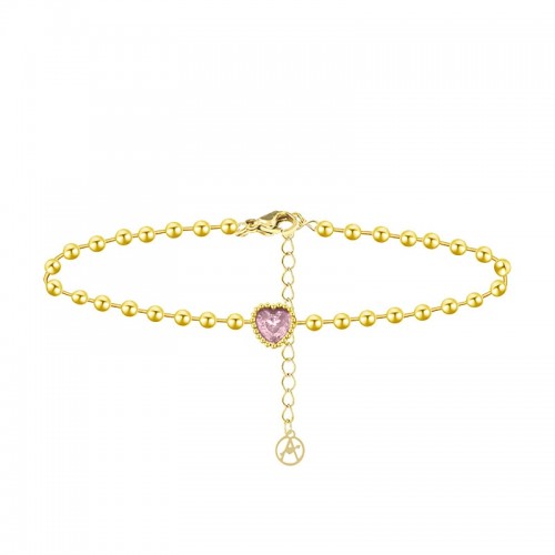 BRACCIALE CATENA A SFERA CON CUORE ROSA - YC2548B258