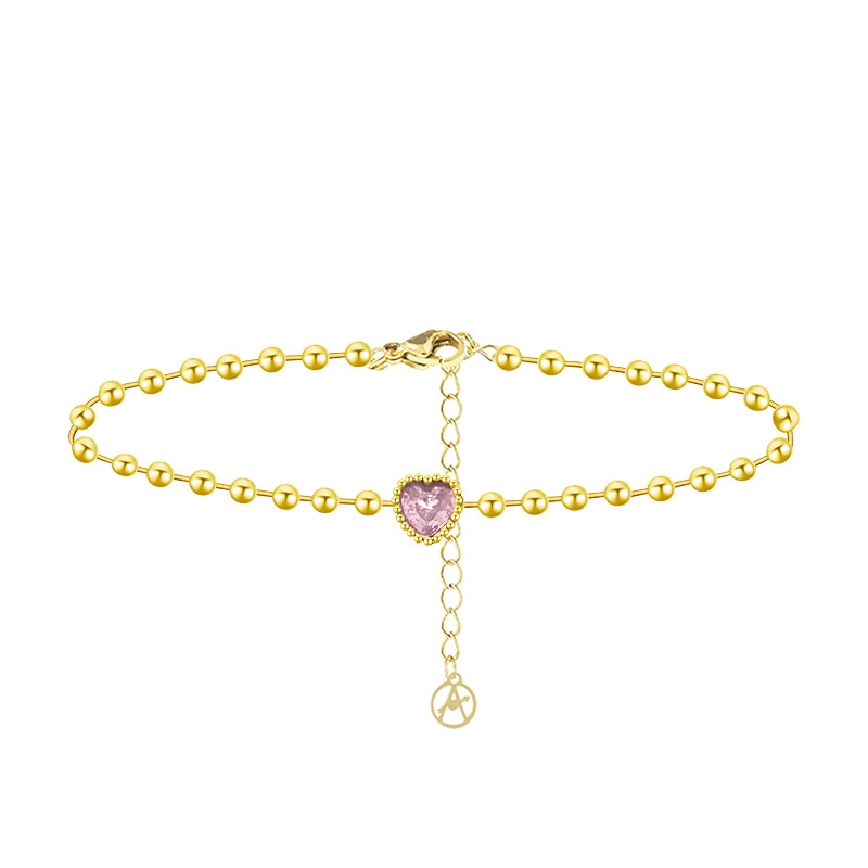 BRACCIALE CATENA A SFERA CON CUORE ROSA - YC2548B258