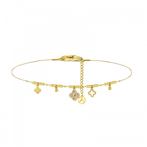 FOUR-LEAF CLOVER BRACELET WITH SMALL SPHERES AND CHARMS - YC2588B138