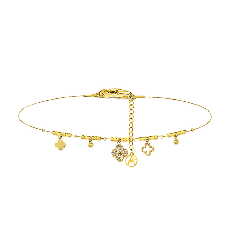 BRACCIALE QUADRIFOGLIO CON PICCOLE SFERE E CHARMS - YC2588B138