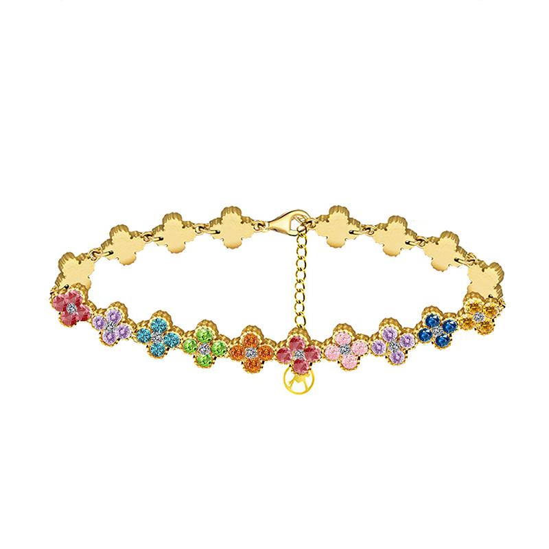 BRACCIALE A QUADRIFOGLI CON STRASS COLORATI - YC2588C232
