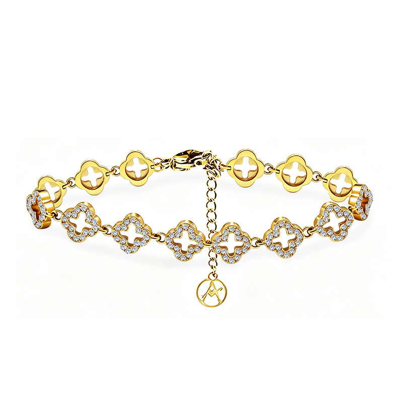 BRACCIALE QUADRIFOGLI TRAFORATI CON PAVÉ DI ZIRCONI - YC26120C878