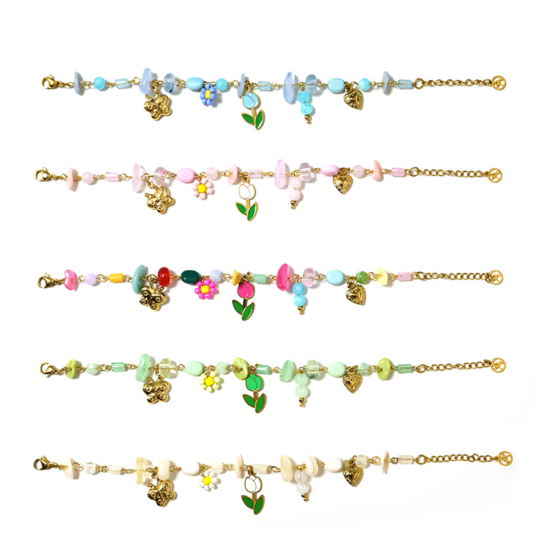 BRACCIALE CON PERLINE COLORATE E CHARMS TULIPANO - YNK25944C520