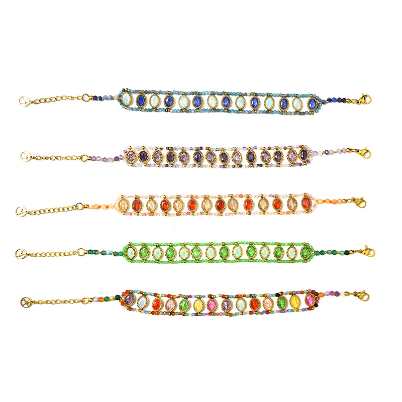 BRACCIALE ARTIGIANALE COLORATO CON ZIRCONI OVALI E PERLINE - YNK26216C743