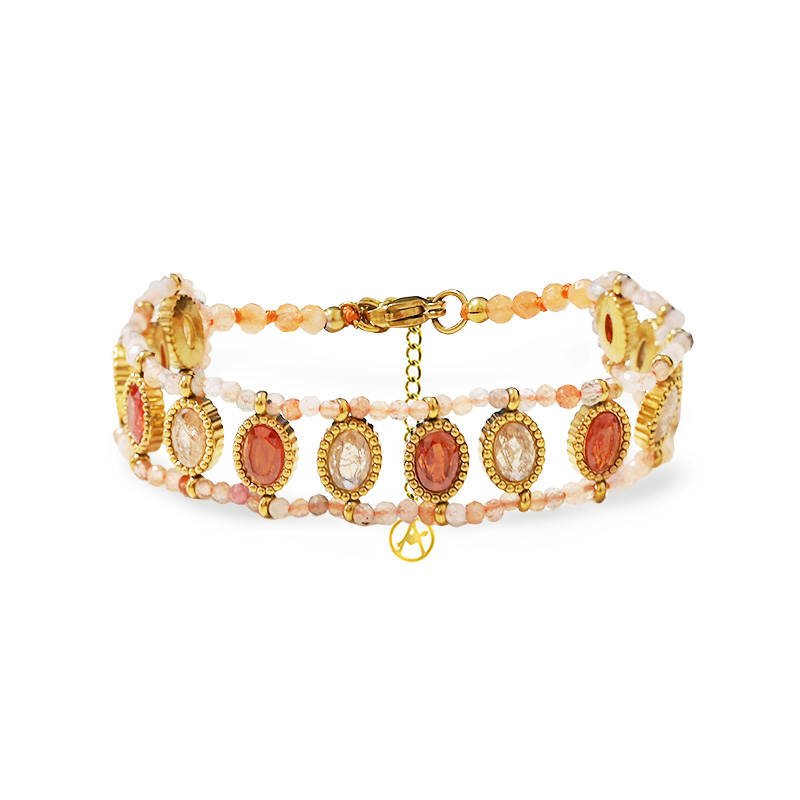 BRACCIALE ARTIGIANALE COLORATO CON ZIRCONI OVALI E PERLINE - YNK26216C743