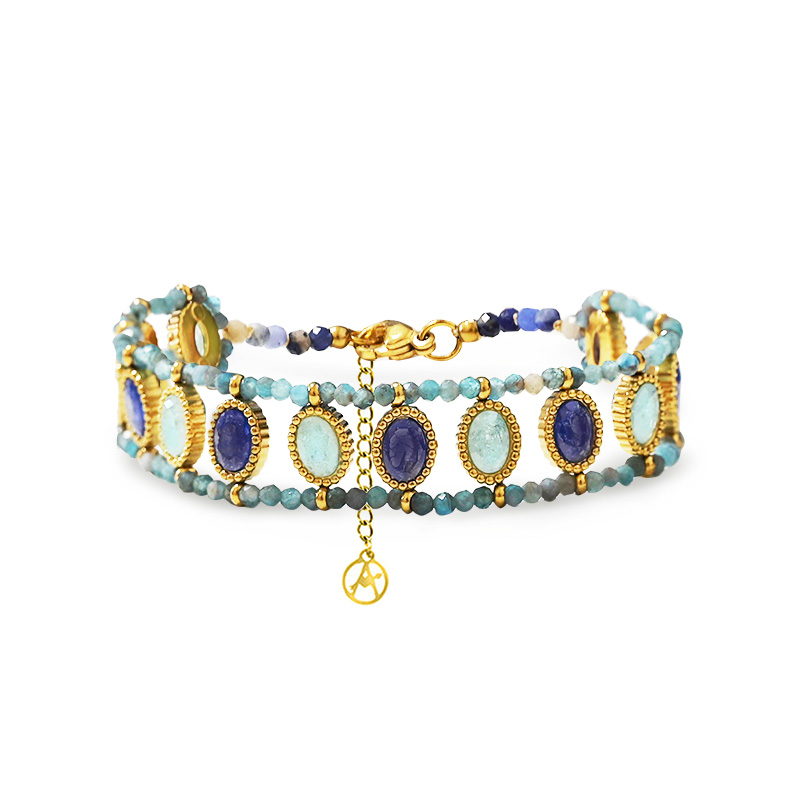 BRACCIALE ARTIGIANALE COLORATO CON ZIRCONI OVALI E PERLINE - YNK26216C743