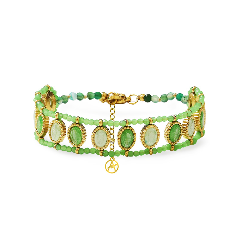 BRACCIALE ARTIGIANALE COLORATO CON ZIRCONI OVALI E PERLINE - YNK26216C743