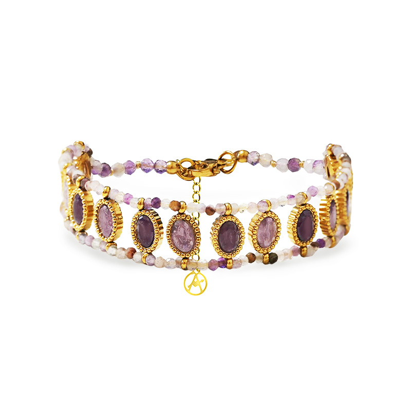 BRACCIALE ARTIGIANALE COLORATO CON ZIRCONI OVALI E PERLINE - YNK26216C743