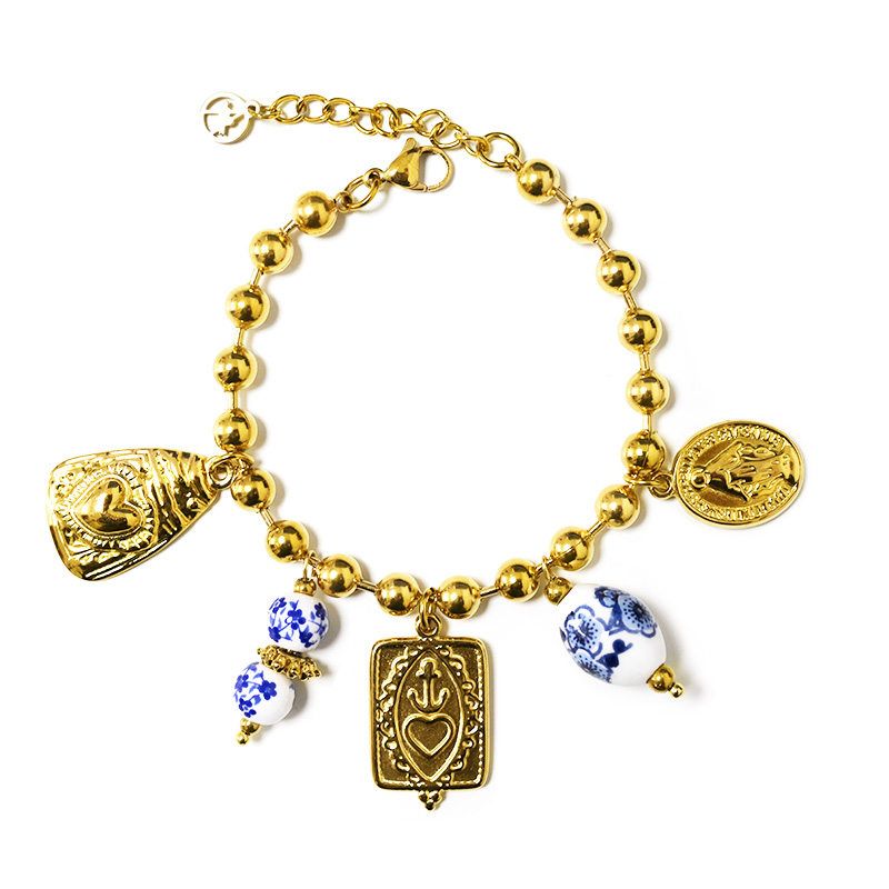 BRACCIALE CON CHARMS SACRI E PORCELLANA BIANCA E BLU - YNK2694C740