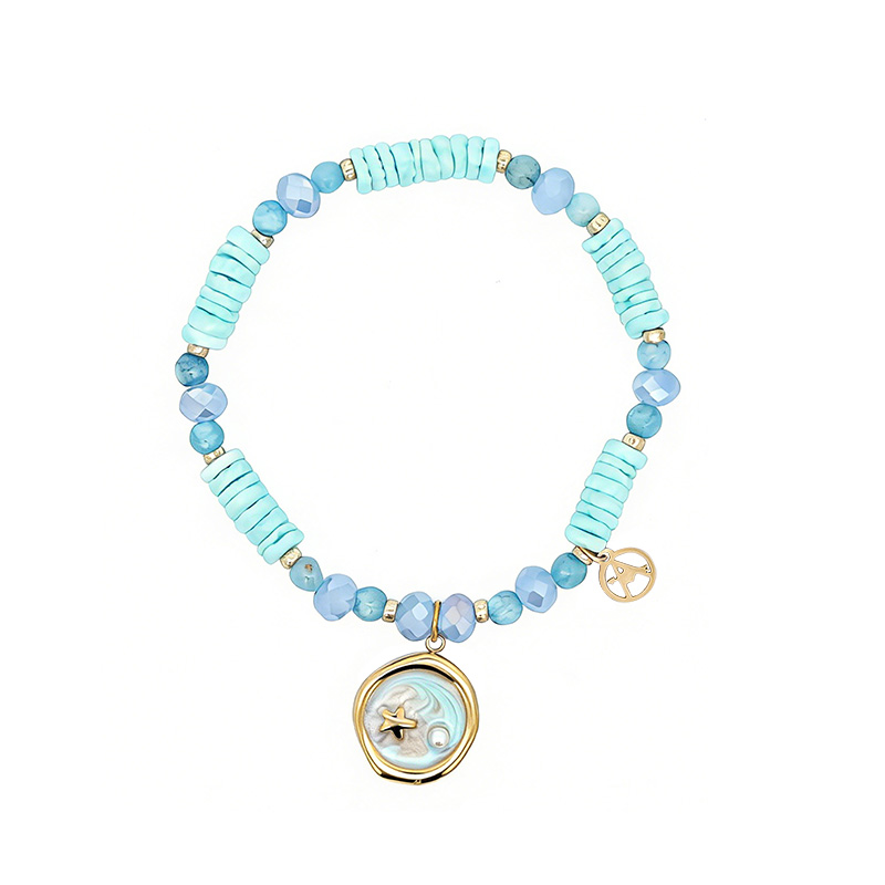 BRACCIALE ELASTICO CON PERLINE E CIONDOLO TONDO CON STELLA - YY2580C649