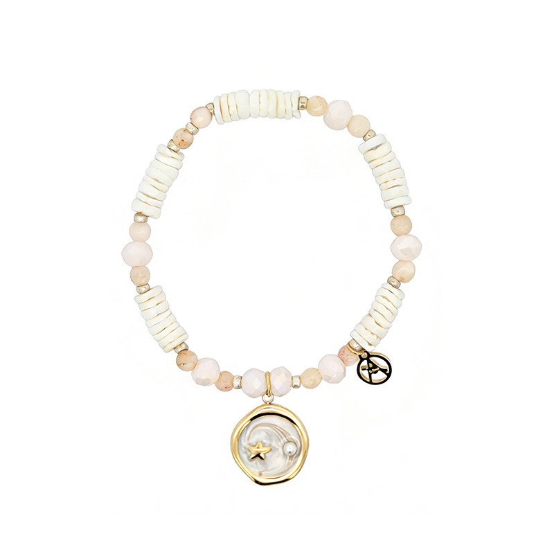 BRACCIALE ELASTICO CON PERLINE E CIONDOLO TONDO CON STELLA - YY2580C649