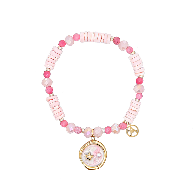 BRACCIALE ELASTICO CON PERLINE E CIONDOLO TONDO CON STELLA - YY2580C649