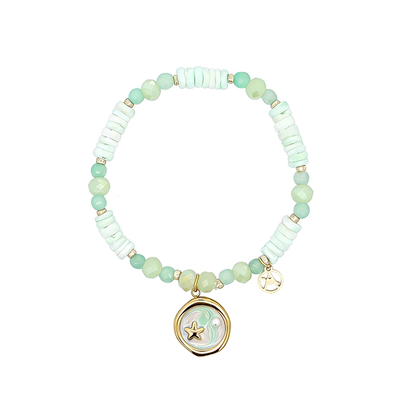 BRACCIALE ELASTICO CON PERLINE E CIONDOLO TONDO CON STELLA - YY2580C649