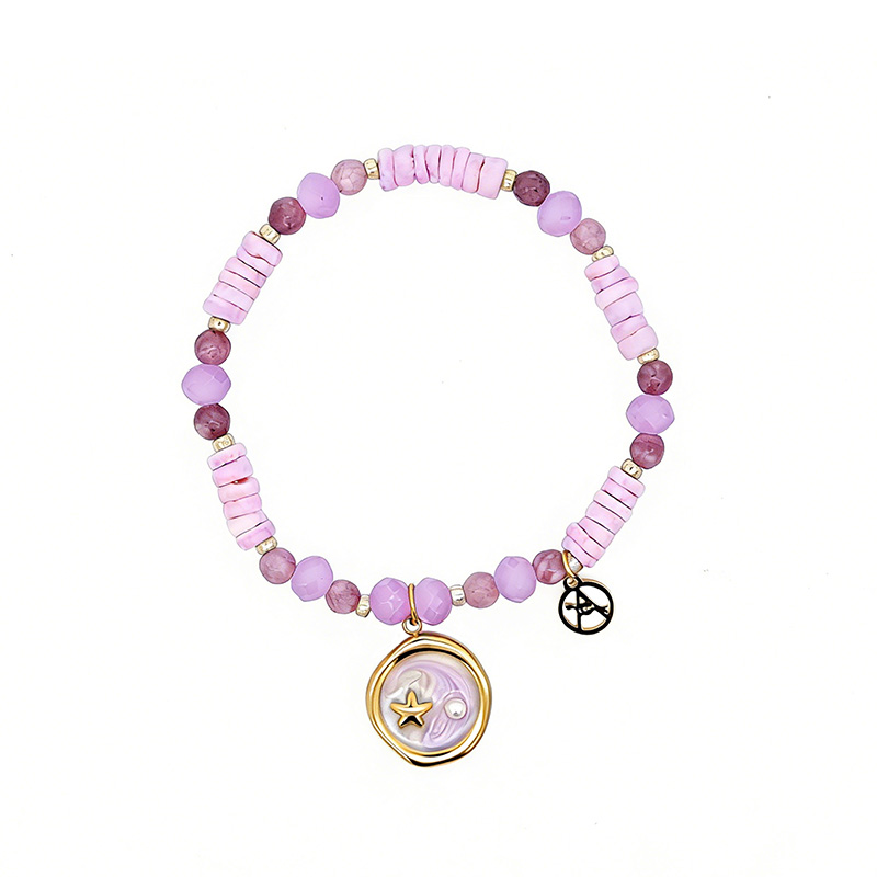 BRACCIALE ELASTICO CON PERLINE E CIONDOLO TONDO CON STELLA - YY2580C649