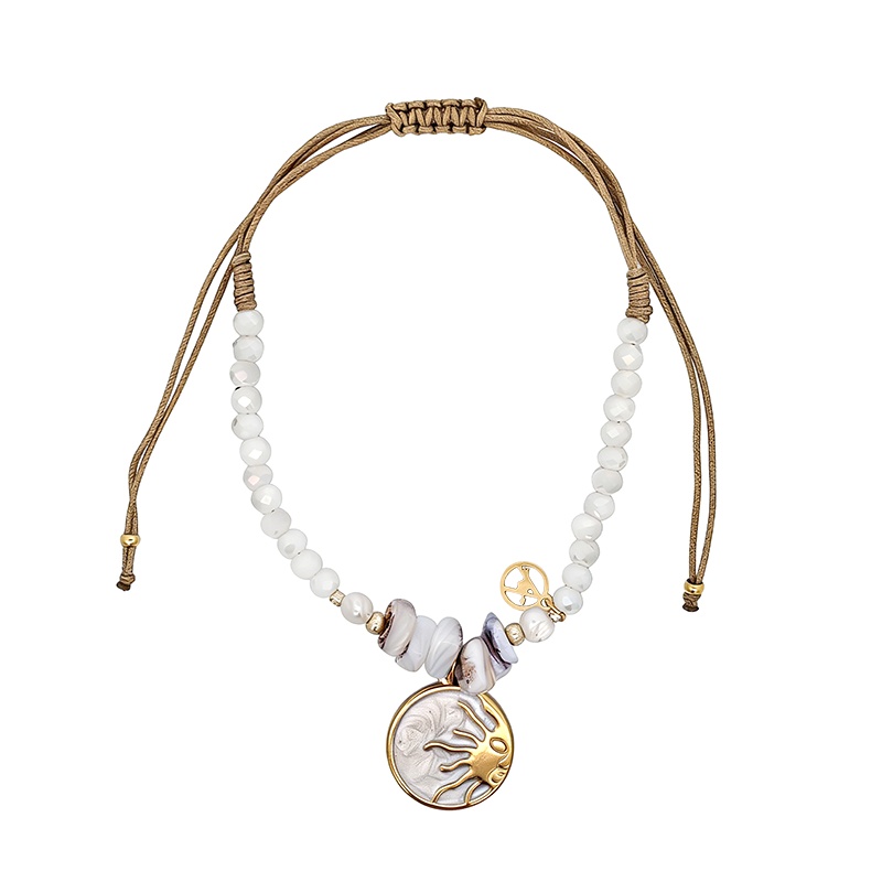 BRACCIALE REGOLABILE CON PERLINE E CIONDOLO SOLE - YY2580C653