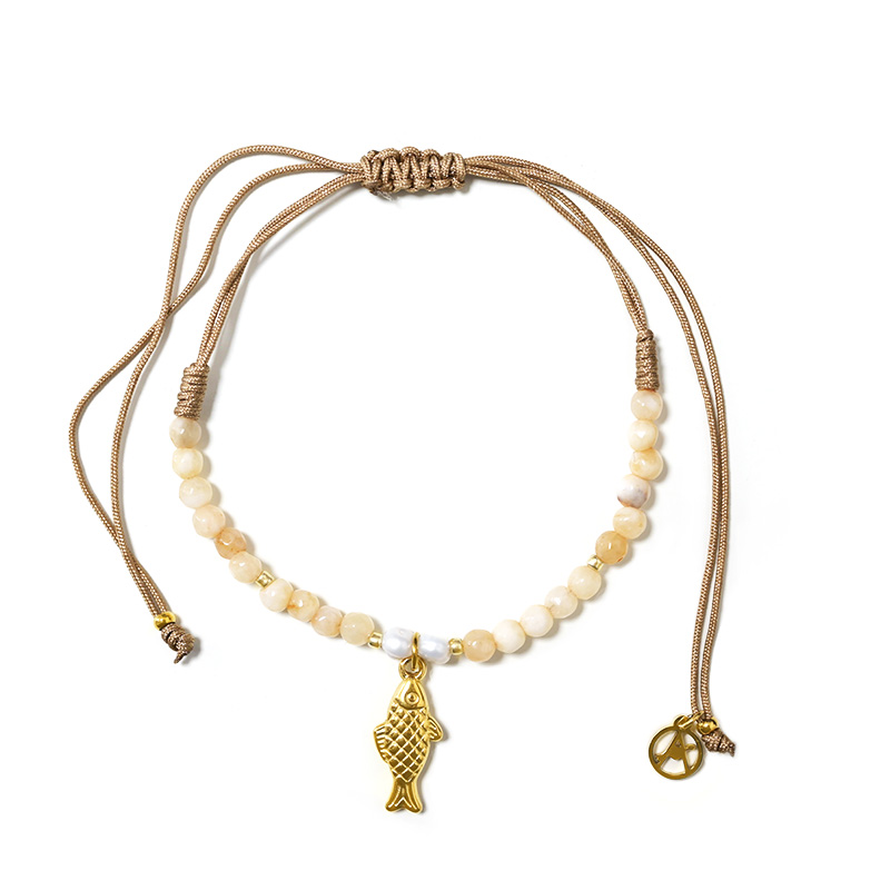 BRACCIALE REGOLABILE CON PERLINE E CIONDOLO PESCE - YY2580C655