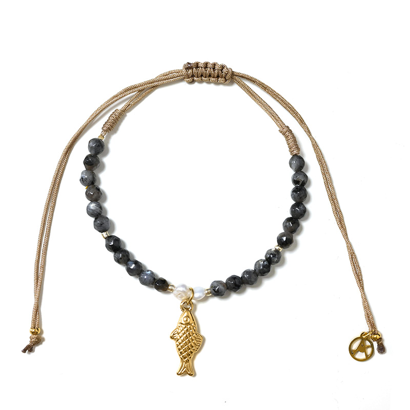 BRACCIALE REGOLABILE CON PERLINE E CIONDOLO PESCE - YY2580C655