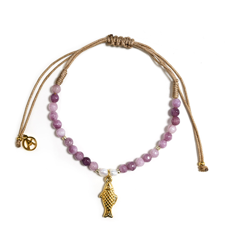 BRACCIALE REGOLABILE CON PERLINE E CIONDOLO PESCE - YY2580C655