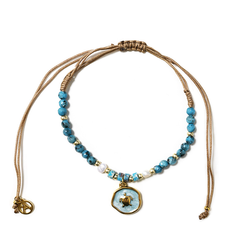 BRACCIALE REGOLABILE CON PERLINE E CIONDOLO TARTARUGA - YY2580C656