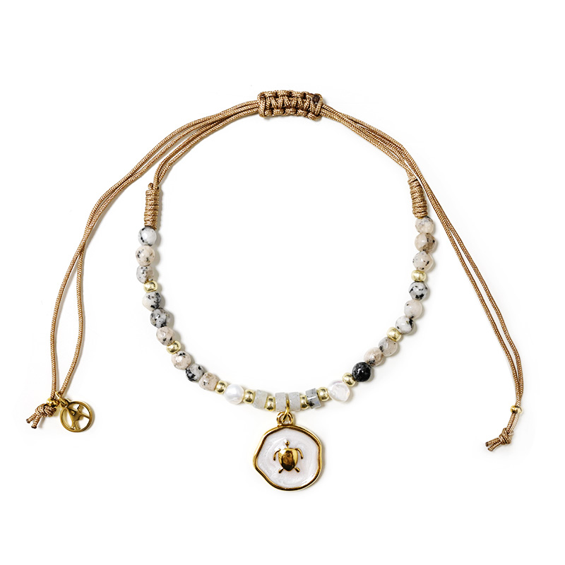 BRACCIALE REGOLABILE CON PERLINE E CIONDOLO TARTARUGA - YY2580C656