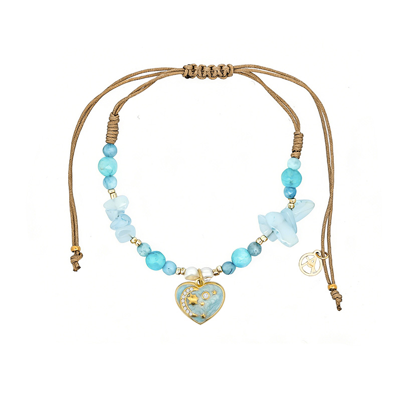 BRACCIALE REGOLABILE CON PERLINE E CIONDOLO CUORE - YY2580C657