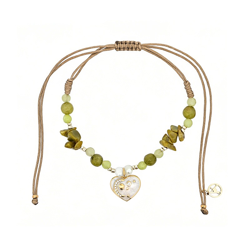 BRACCIALE REGOLABILE CON PERLINE E CIONDOLO CUORE - YY2580C657