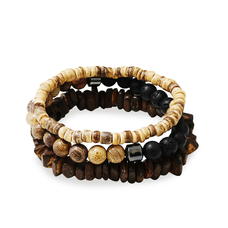 SET DI 3 BRACCIALI ELASTICI DA UOMO IN LEGNO E PIETRA - DS2444B931